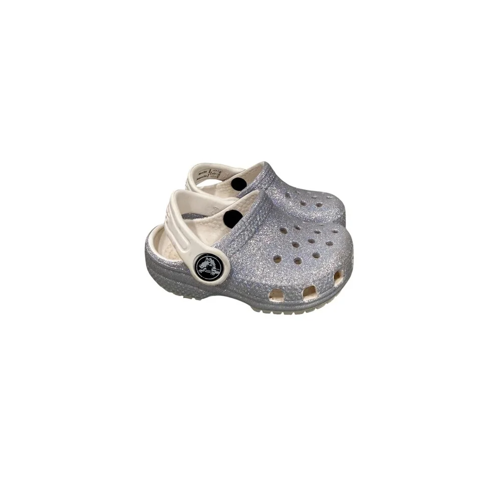 Crocs Toddler‎ Classic Glitter Clog Silver Sparkle Shoes Size C4